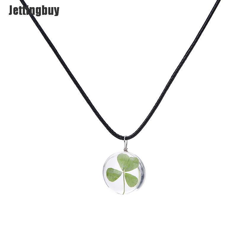 Jettingbuy Real Green Lucky Shamrock Four Leaf Clover Round Pendant Necklace Friends Gift,
