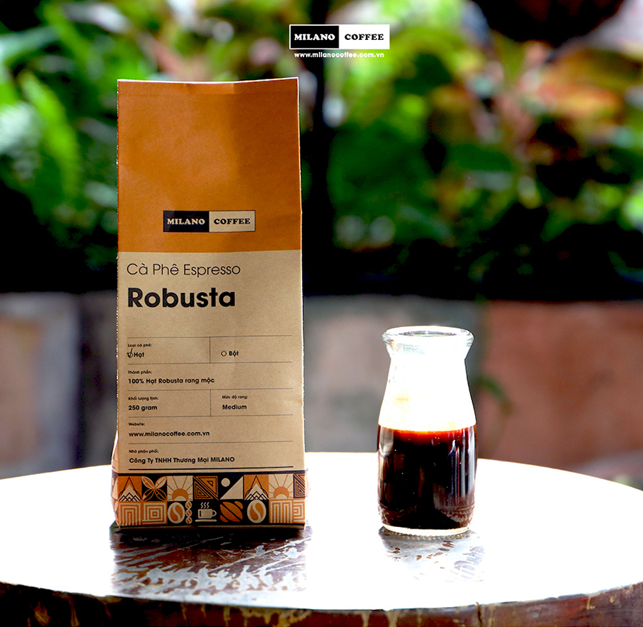 Cà phê hạt nguyên chất Robusta Milano Coffee 250gr