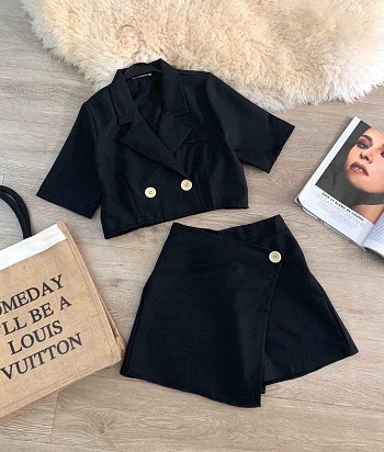 [HCM]SÉT VÁY ÁO VEST+ VÁY PHỐI CÚC CHÉO 1 BÊN