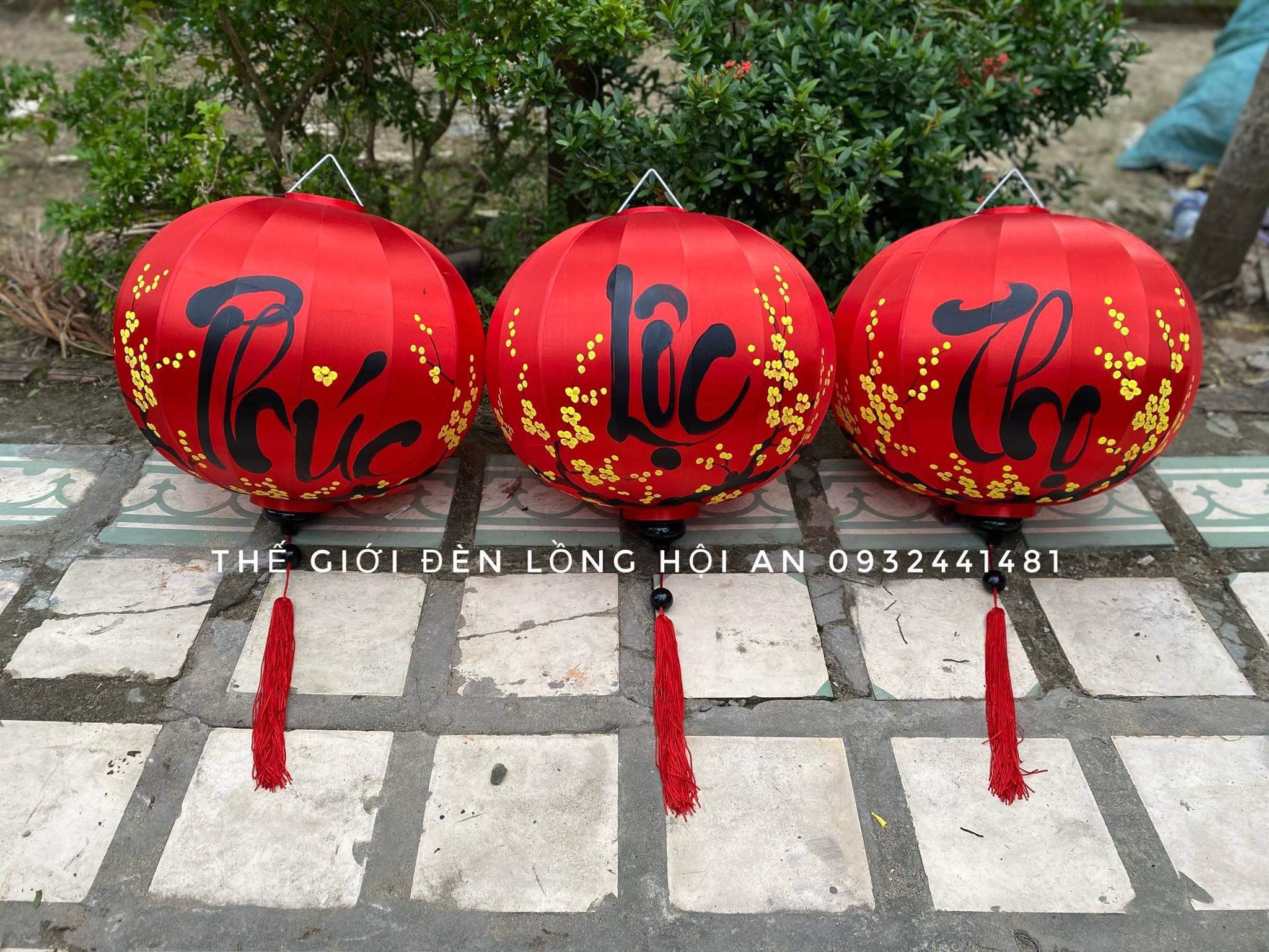 Bộ đèn lồng Phúc Lộc Thọ màu đỏ, 45cm