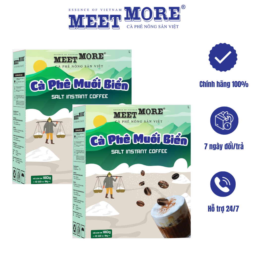 Combo 2 Hộp Cà Phê Muối Biển Meet More (10 Gói/18 Gram/Hộp) - Cà phê nông sản Việt