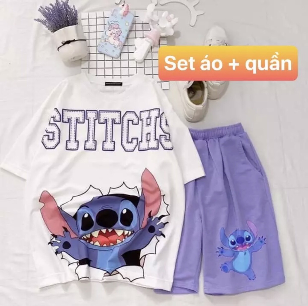 Sét Bộ 3D Cartoon Thú STITCHS Vui Nhộn , Sét Bộ Thun Coton Co Giãn 4 Chiều , Sét Bộ Nam Nữ Mặc ở Nhà , Sét Bộ Hoạt Hình Dễ Thương TTSLB0044