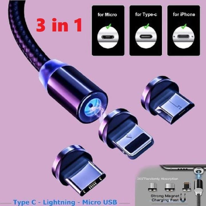 Cáp Sạc Nam Châm Tròn Xoay 360 Độ chân sạc Micro,ip,Type-C