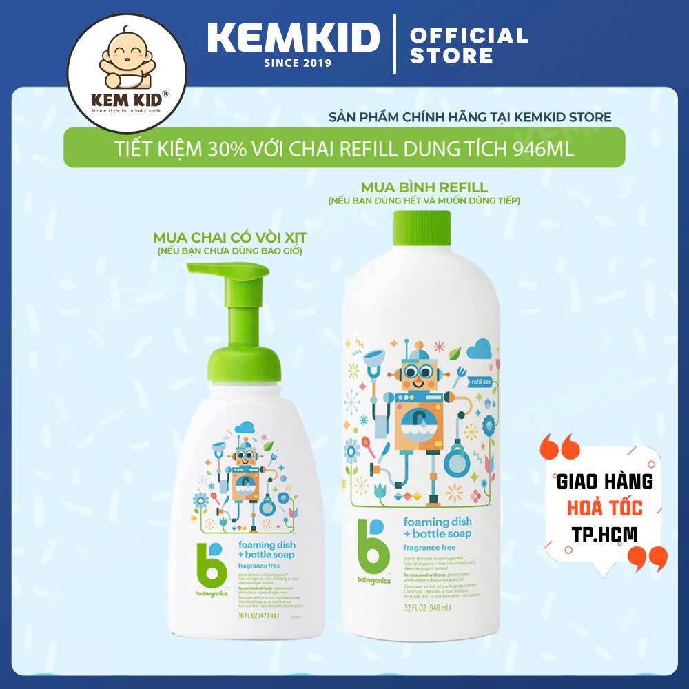 [HCM] Nước rửa bình sữa Babyganics Refill 946ml