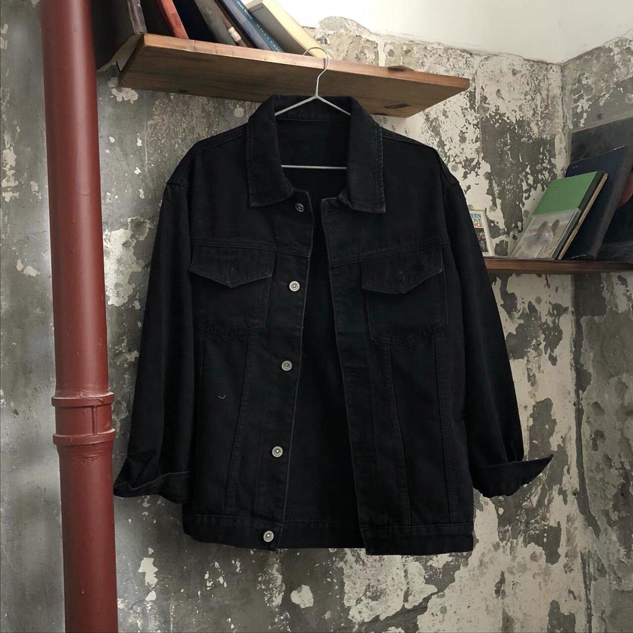 ÁO KHOÁC JEAN ĐEN TRƠN FOME RỘNG NAM + NỮ CHẤT ĐẸP A4S