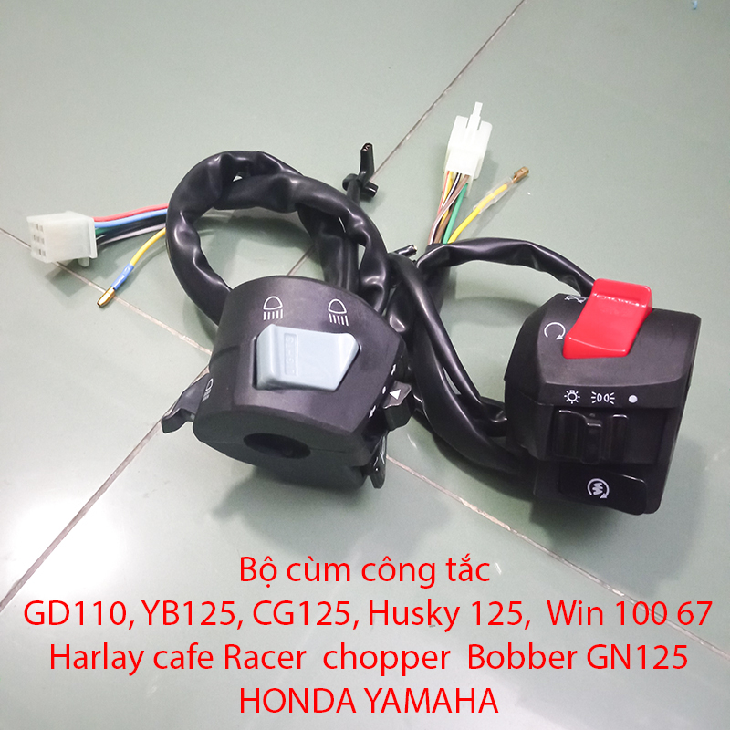 Bộ cùm công tắc đá pha, nháy pha cho xe máy harley cafe racer chopper bobber cg125 gn125 67 cd win honda yamaha