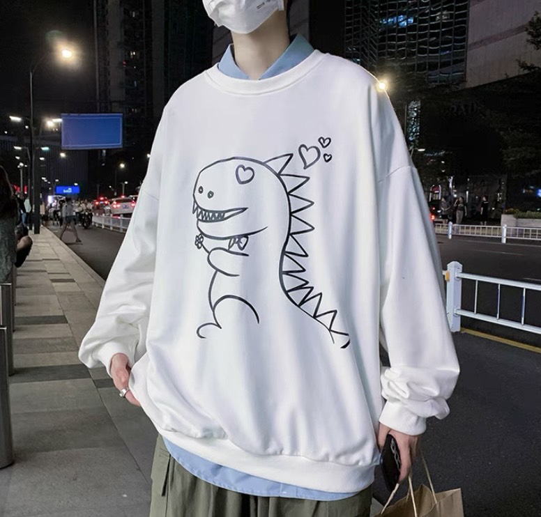 Áo Sweater Nam Nữ Tay Phồng In Khủng Long