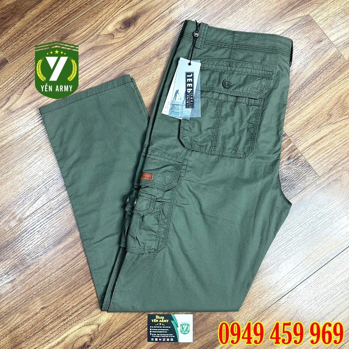 Quần lính nam túi hộp màu xanh rêu / đen - mã jeep q022