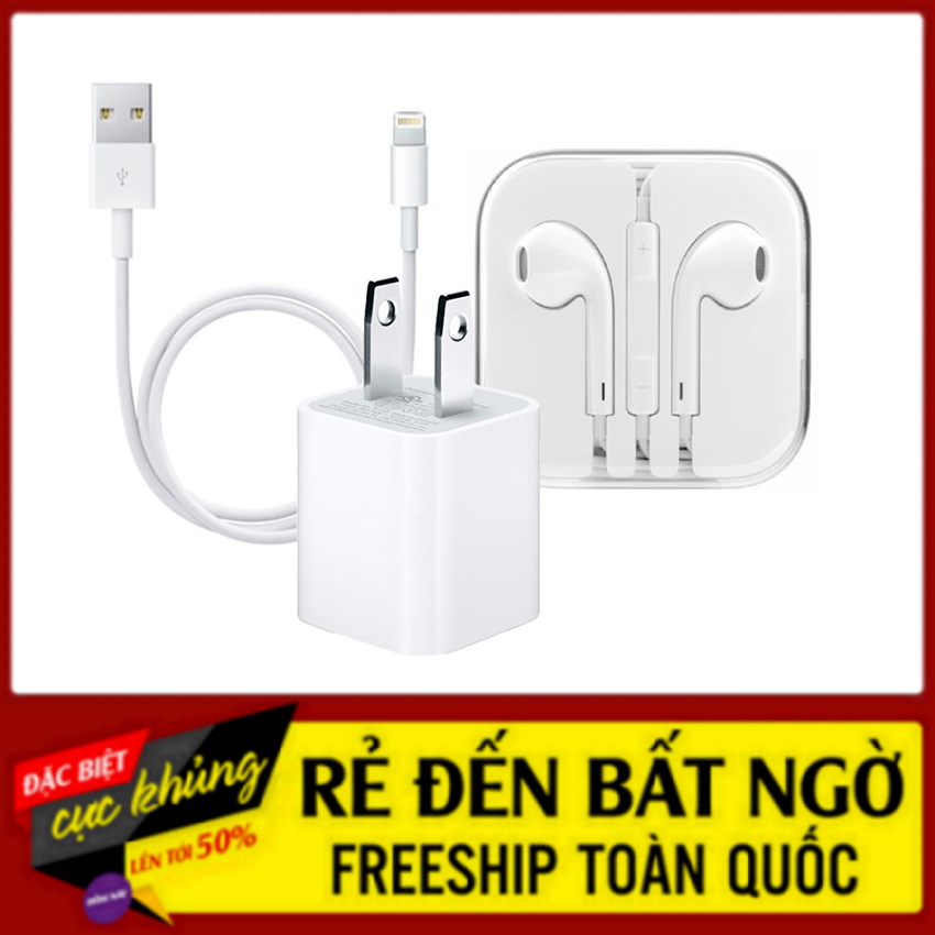 [ TẶNG TAI NGHE 6s ] Combo Củ + Cáp 5W Vuông Cho Tất cả Điện Thoại Ip