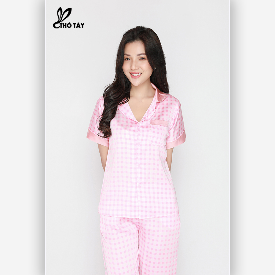 Đồ Ngủ Pijama Lụa Satin Dài Họa Tiết - THỎ TÂY DB255B251