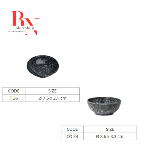10 chén chấm nhựa melamine vân đá đen