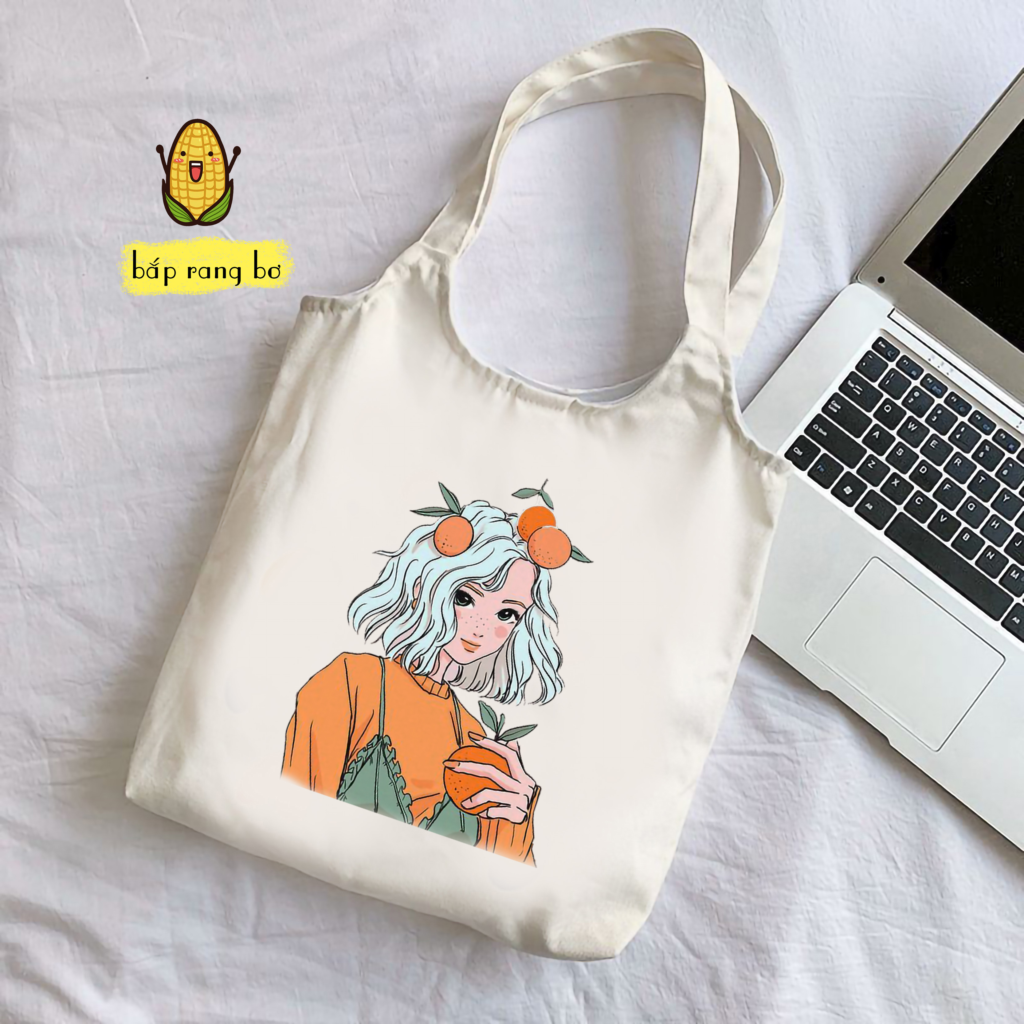 TÚI TOTE TRÒN CÔ GÁI QUẢ CAM (CÓ TÚI CON) - VẢI CANVAS