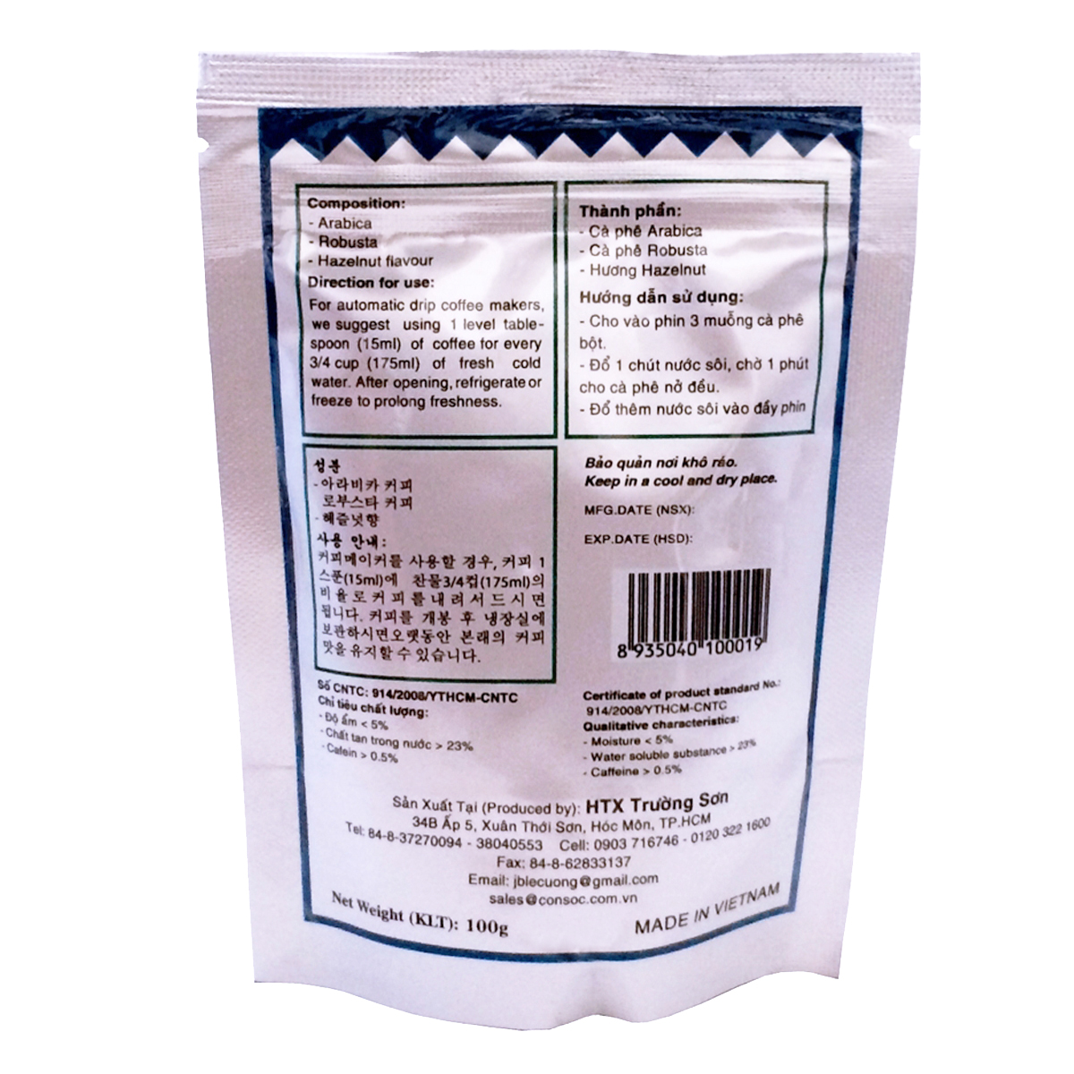 Cà phê Con Sóc Gói Xanh 100g