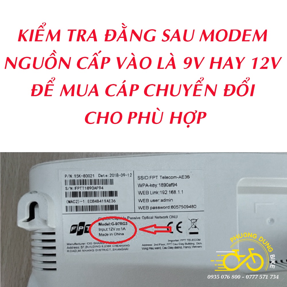 Dây cáp nguồn USB chuyển đổi 5V sang 9V 12V (Dùng cho modem WIFI - Mất điện vẫn có WIFI dùng)