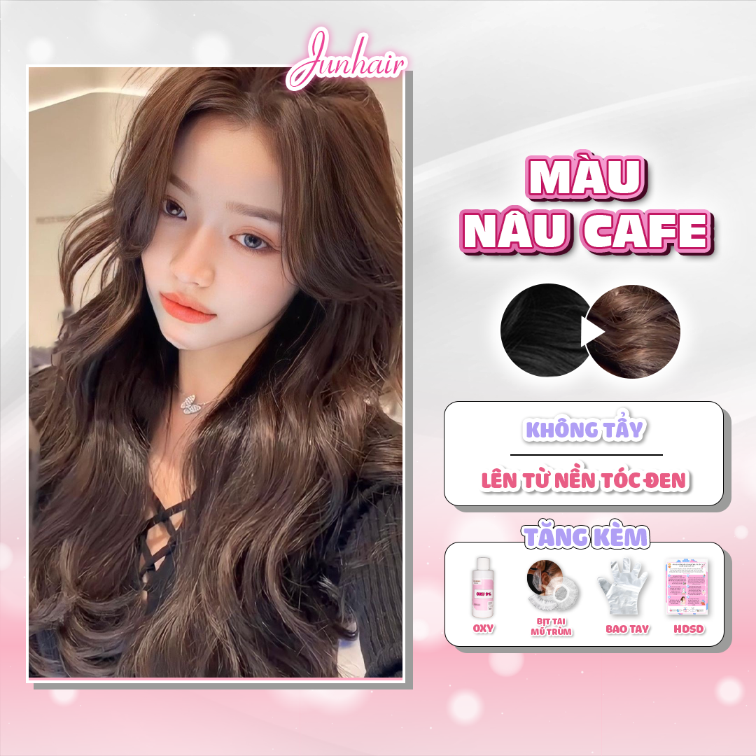 Brown hair dye, Cafe Brown hair dye, JunHair unbleached, comes with oxygen conditioner and protective hood