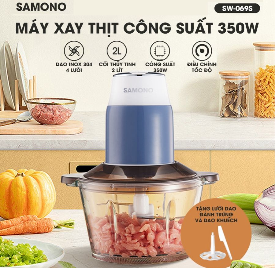 Máy xay thực phẩm Samono SW-069S 2L xay đa năng thịt rau củ quả tỏi ớt Chính Hãng