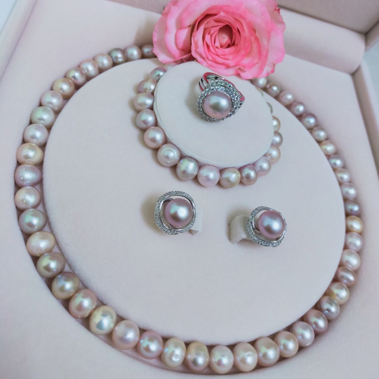 Pearl jewelry sets real natural cultured freshwater 10li color light purple goods boys high grade ball light conch include necklace, necklace, bracelet, earring