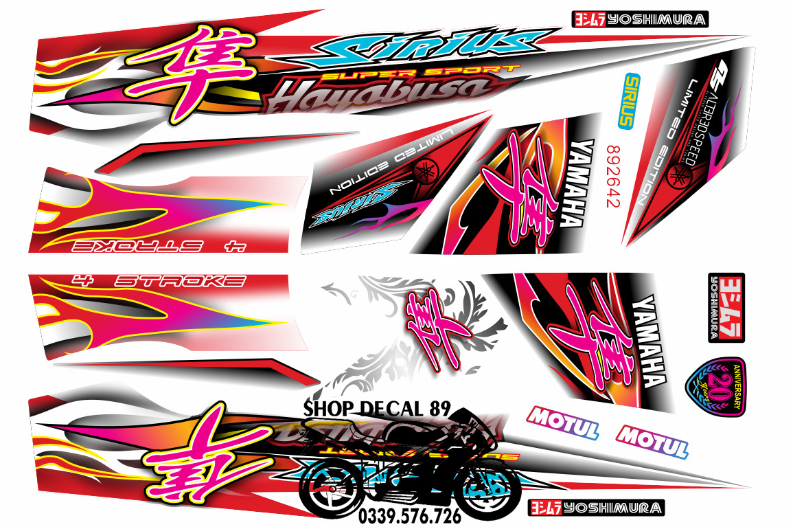 Tem Rời Sirius 50cc - 110cc Hayabusa MS 892642 - Tem chế 3 lớp cao cấp - Dán xăng cơ