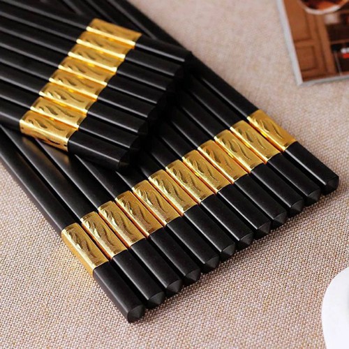 BỘ 10-30 ĐÔI ĐŨA SỪNG HỢP KIM MẠ VÀNG HÀN QUỐC CAO CẤP - Bộ 10 Đôi Đũa Khảm Vàng Phong Cách Nhật Bản Đũa gỗ Nhật Đũa văn chương khảm vàng Đũa khảm vàng cao cấp