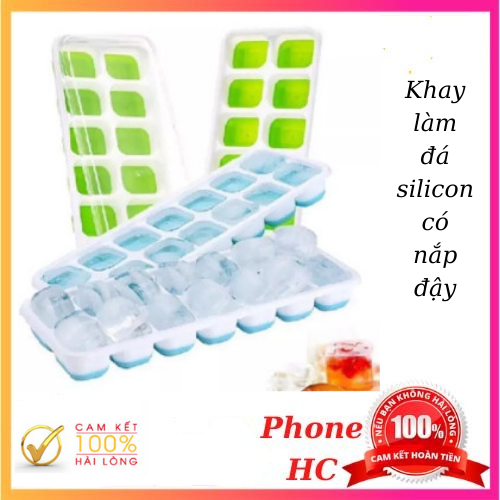 Khay làm đá silicon có nắp đậy 14 ô,Khay làm đá kèm theo nắp đậy tiện dụng