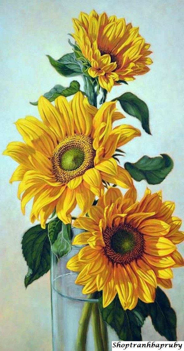 tranh thêu  Hoa Hướng Dương E61 kích thước 50 x 90 cm