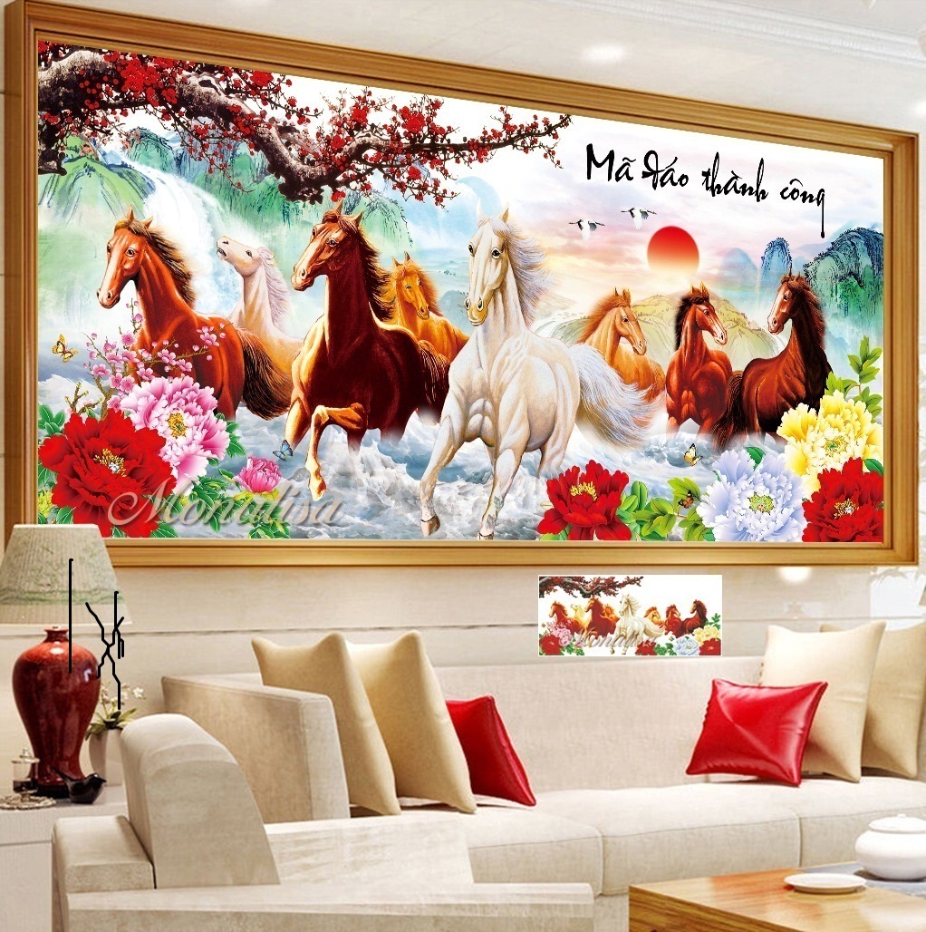 Tranh đính đá mã đáo thành công khổ lớn 230x110cm chưa đính