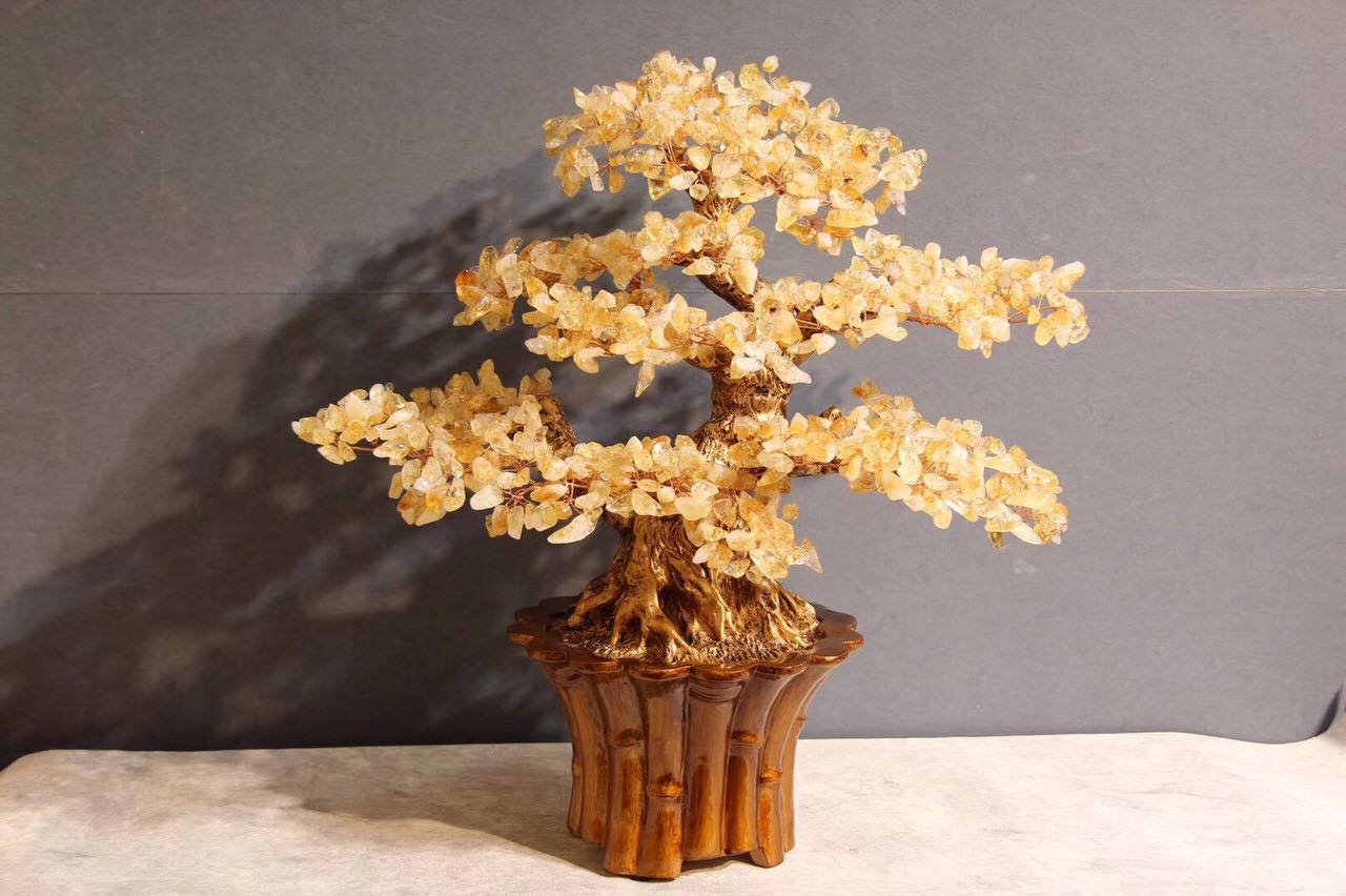 Cây Tài Lộc phong thủy đá thạch anh vàng - Cao 45 cm