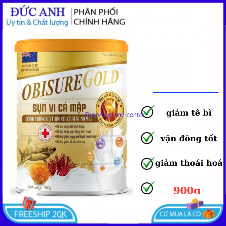 Sữa bột obisuregold sụn vi cá mập đông trùng hạ thảo calcium nano mk7 giúp bổ sung canxi giúp xương chắc khỏe, giảm nguy cơ loãng xương hộp 900g