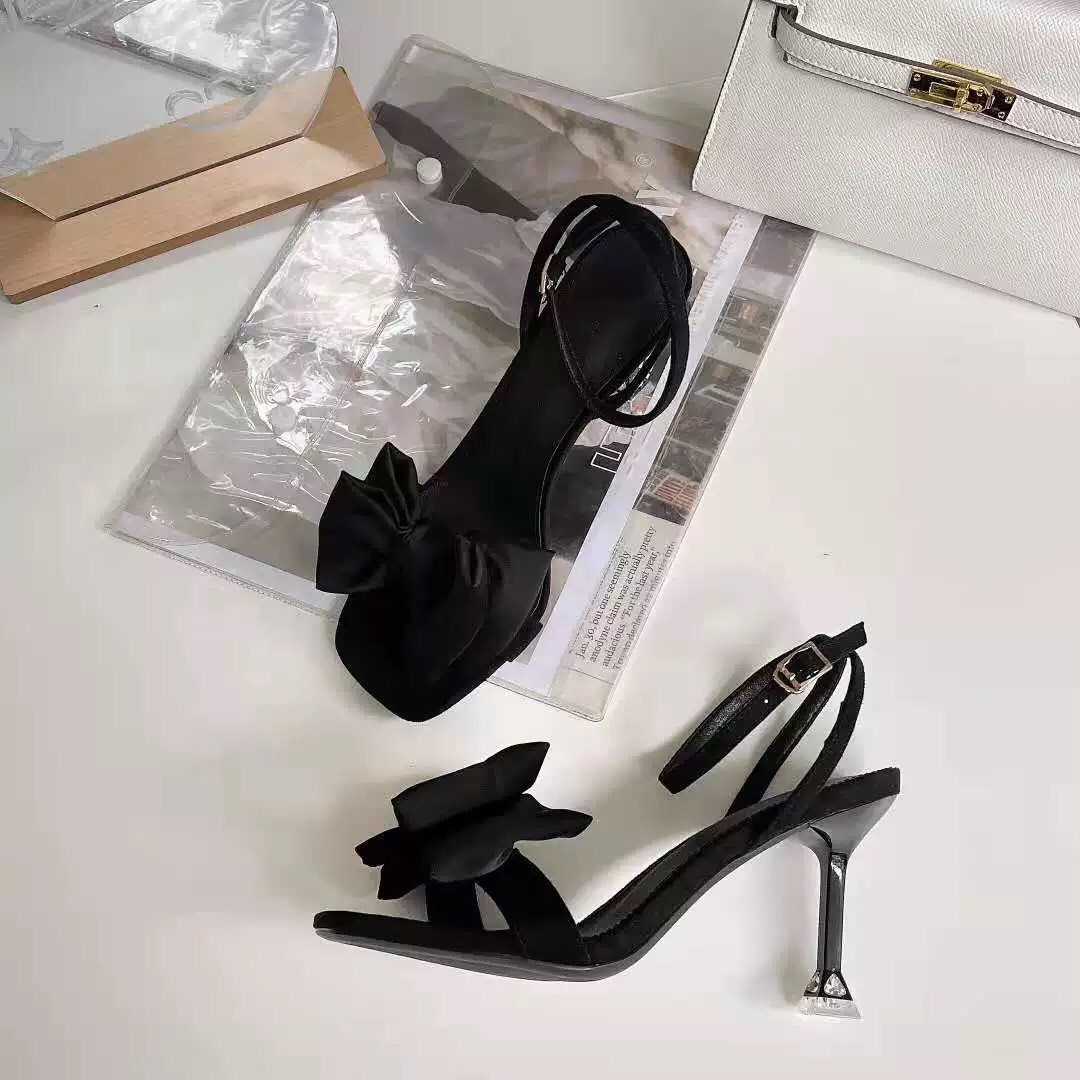 Giày Sandal Cao Gót Nữ Nơ Lụa Mêm Gót Nhọn 7p Sang Chảnh E35M5