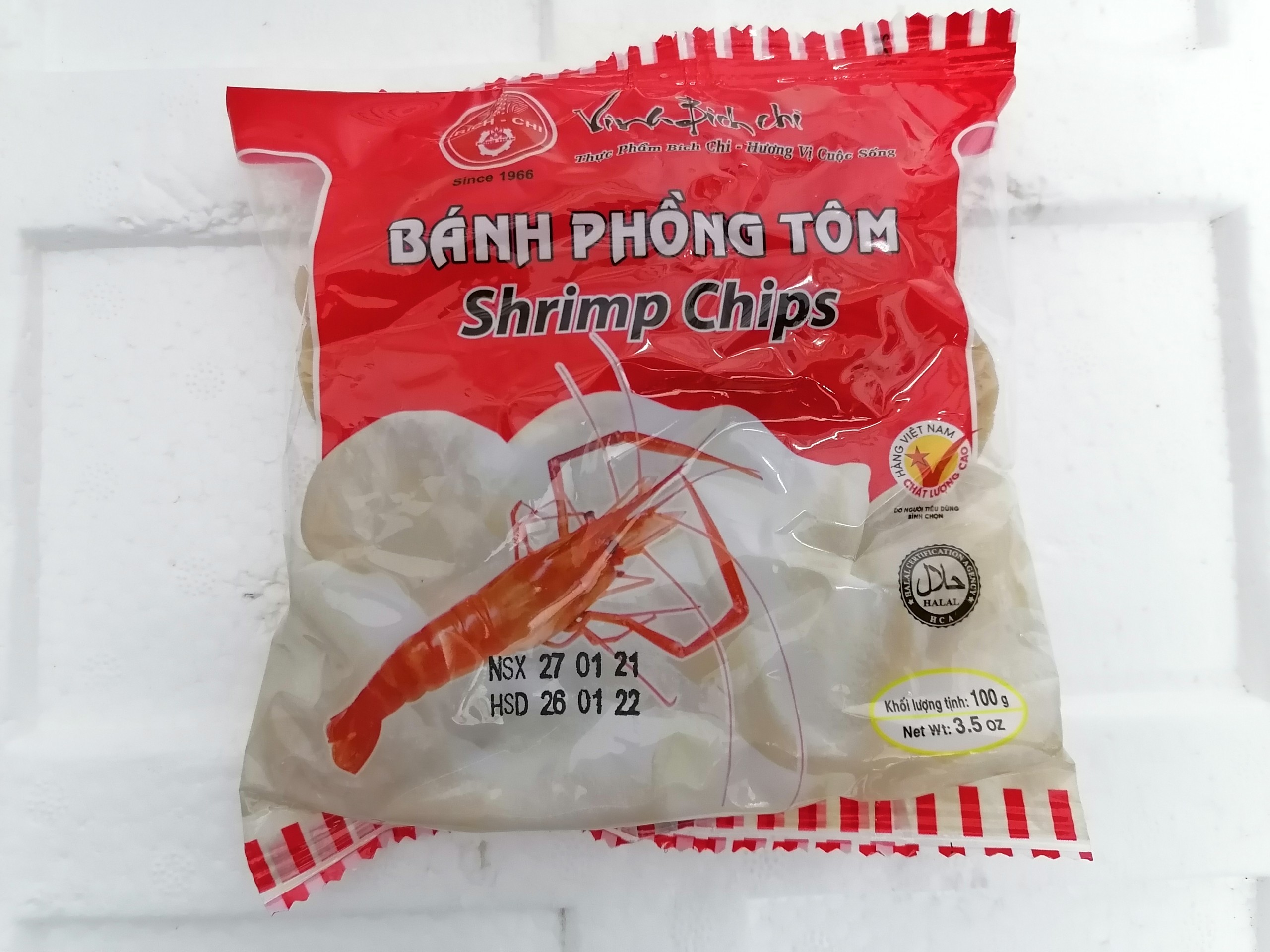 100g BÁNH PHỒNG TÔM VỊ TIÊU VN BÍCH CHI Shrimp Chips halal btn-hk