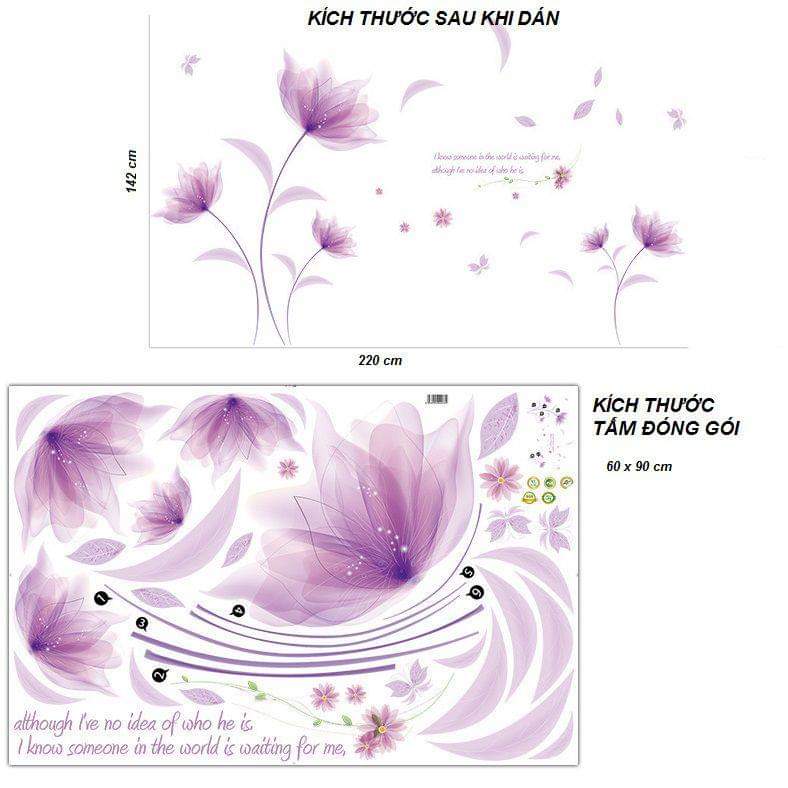 DECAL DÁN TƯỜNG COMBO HOA PHA LÊ TÍM