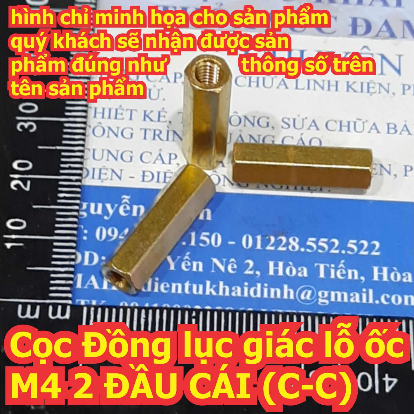 Cọc Đồng cột trụ đồng lục giác lỗ ốc M4 2 ĐẦU CÁI (C-C) các loại dài từ 6mm ~ 60mm kde4397