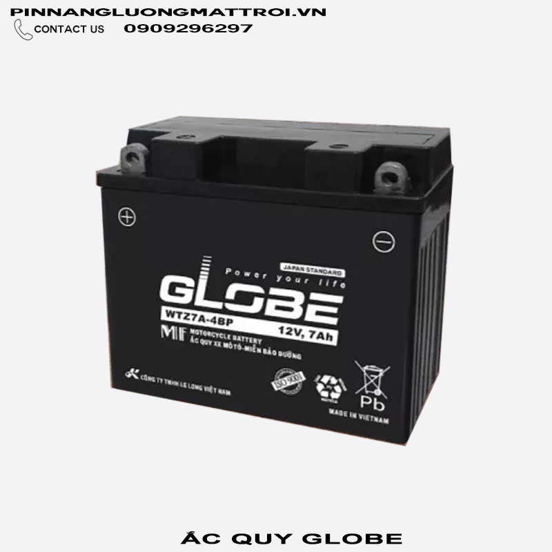 Ắc quy xe máy Globe 12V- 7Ah (WTZ7A-4BP)