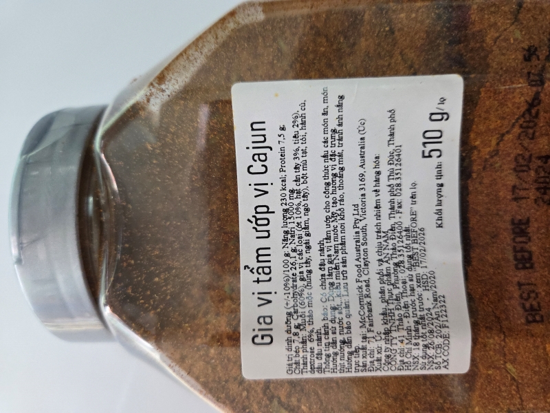 Gia Vị Tẩm Ướp Vị Cajun Mccormick (510g) nhập khẩu Úc