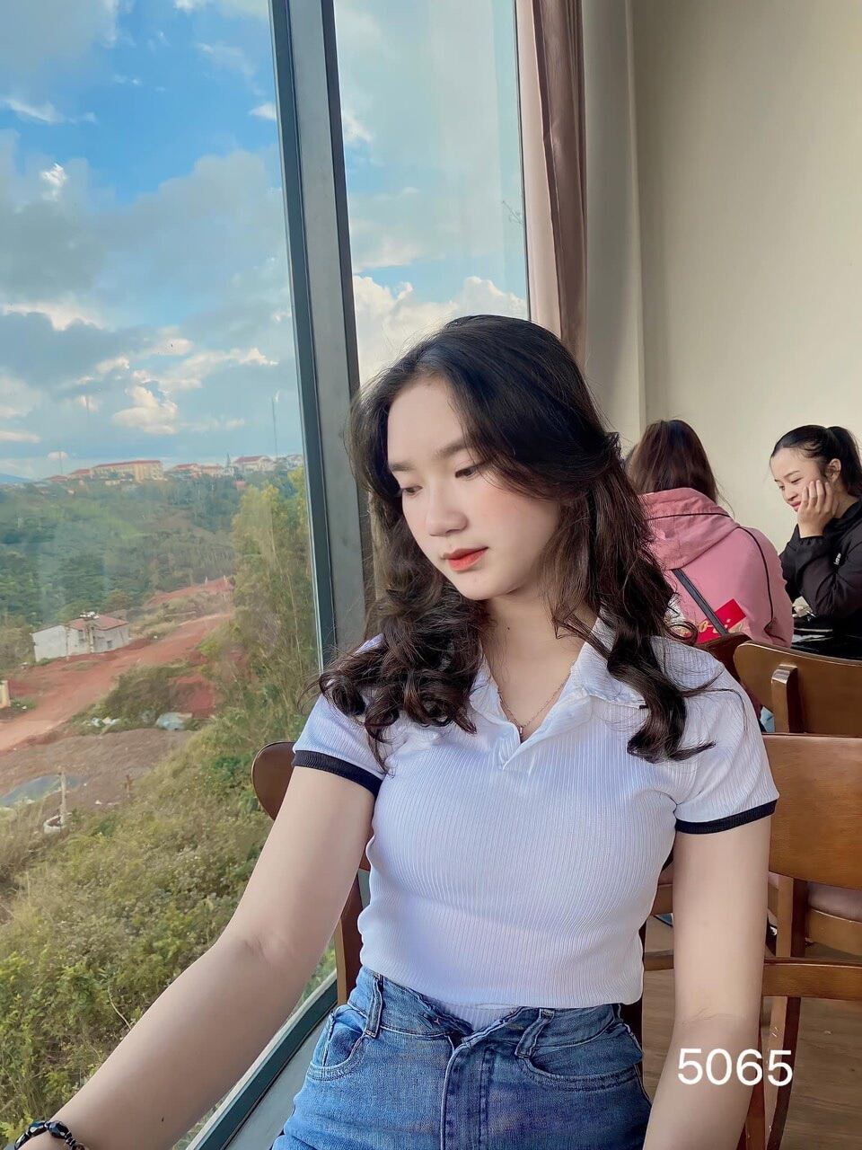 Set jeans dài co giãn trơn + crop petter phối viền