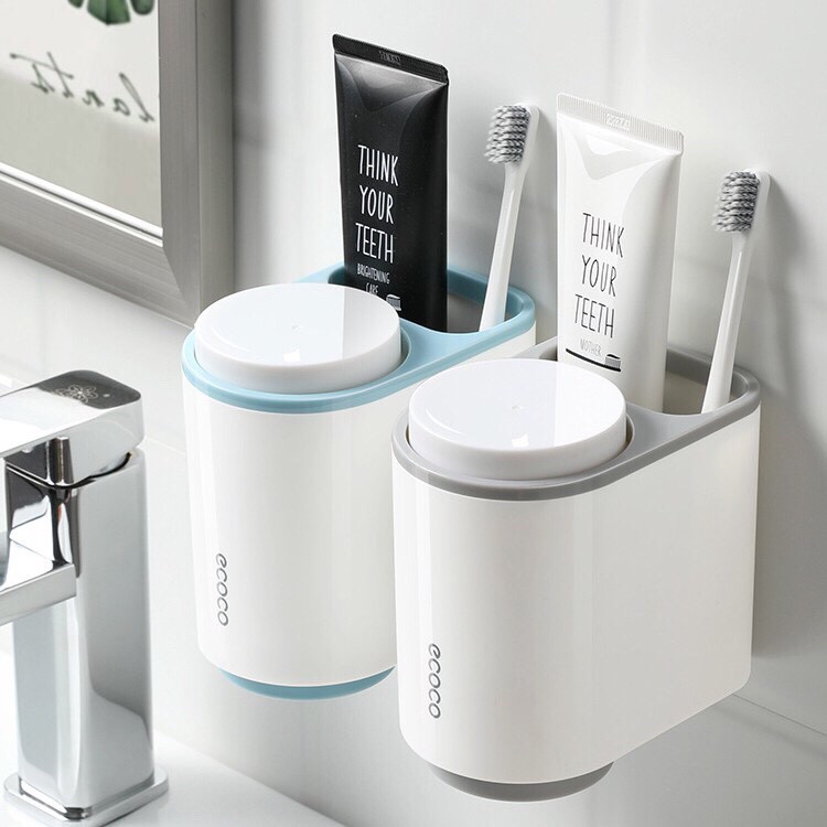 Kệ đựng bàn chải đánh răng Ecoco 2 Cốc dán tường