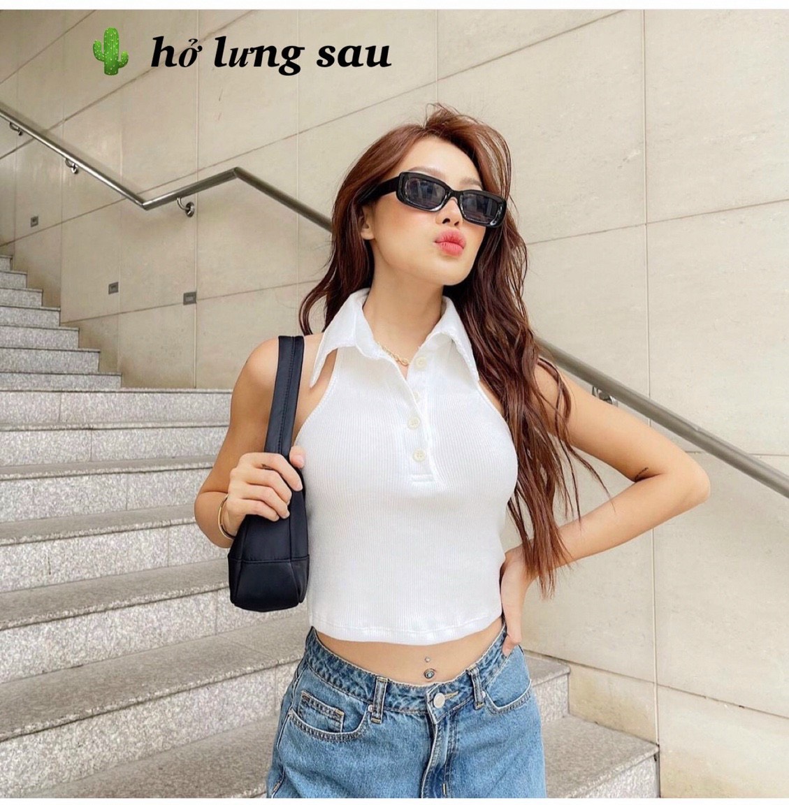 Áo croptop nữ ôm body cổ trụ hở lưng