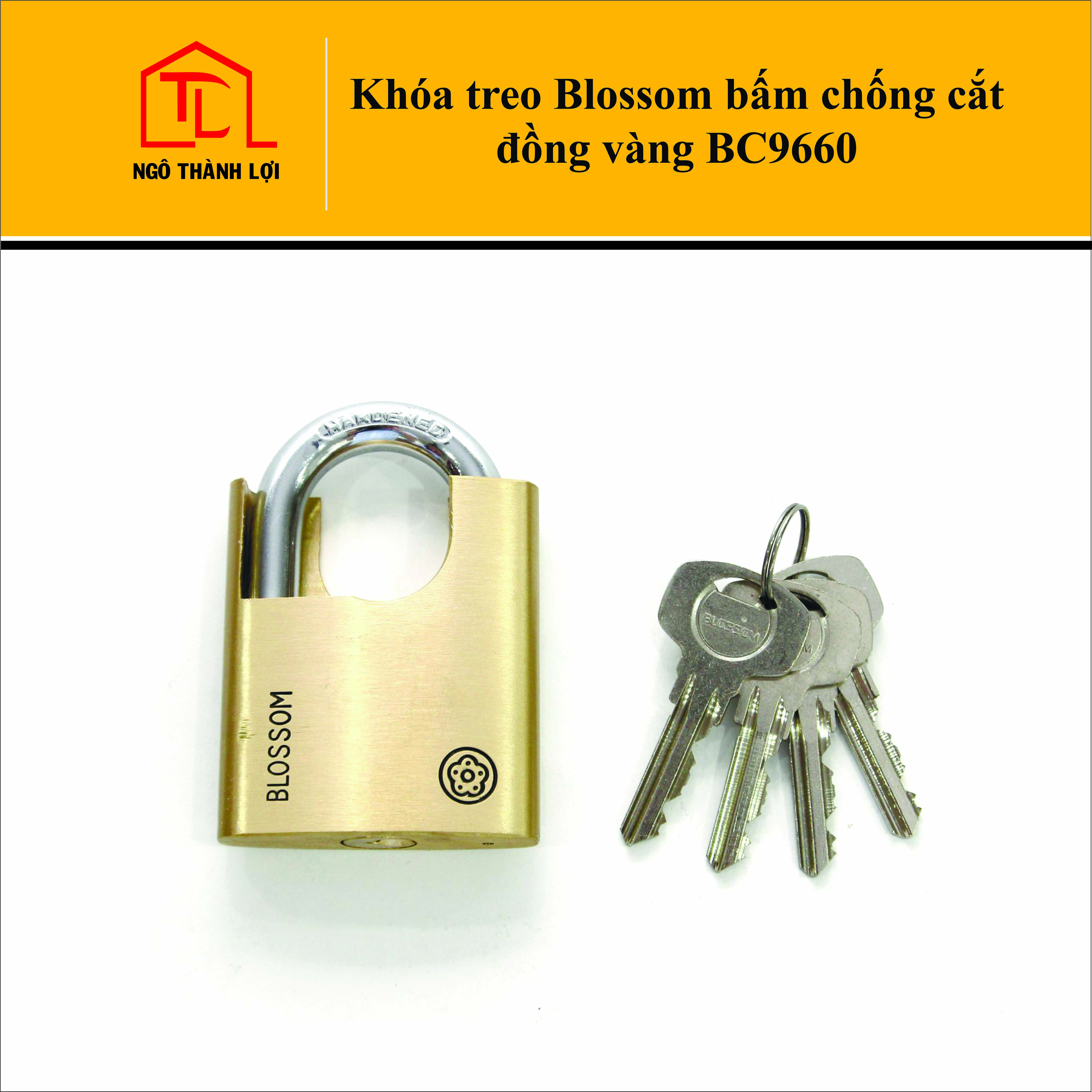 Khóa treo Blossom bấm chống cắt đồng vàng BC9660 - 6P