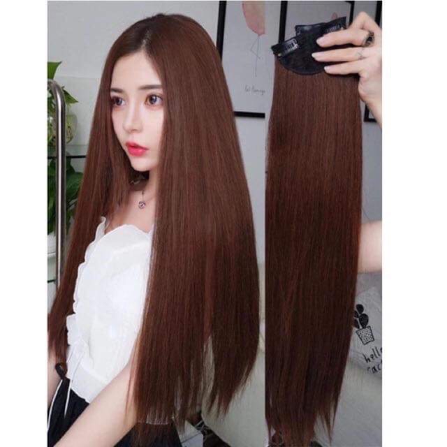 Tóc giả nữ đẹp Tóc giả kẹp phím dài thẳng hai bên tóc