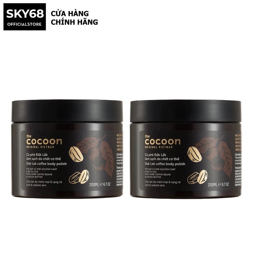 Combo 2 cà phê đắk lắk cocoon làm sạch da chết 200ml x2