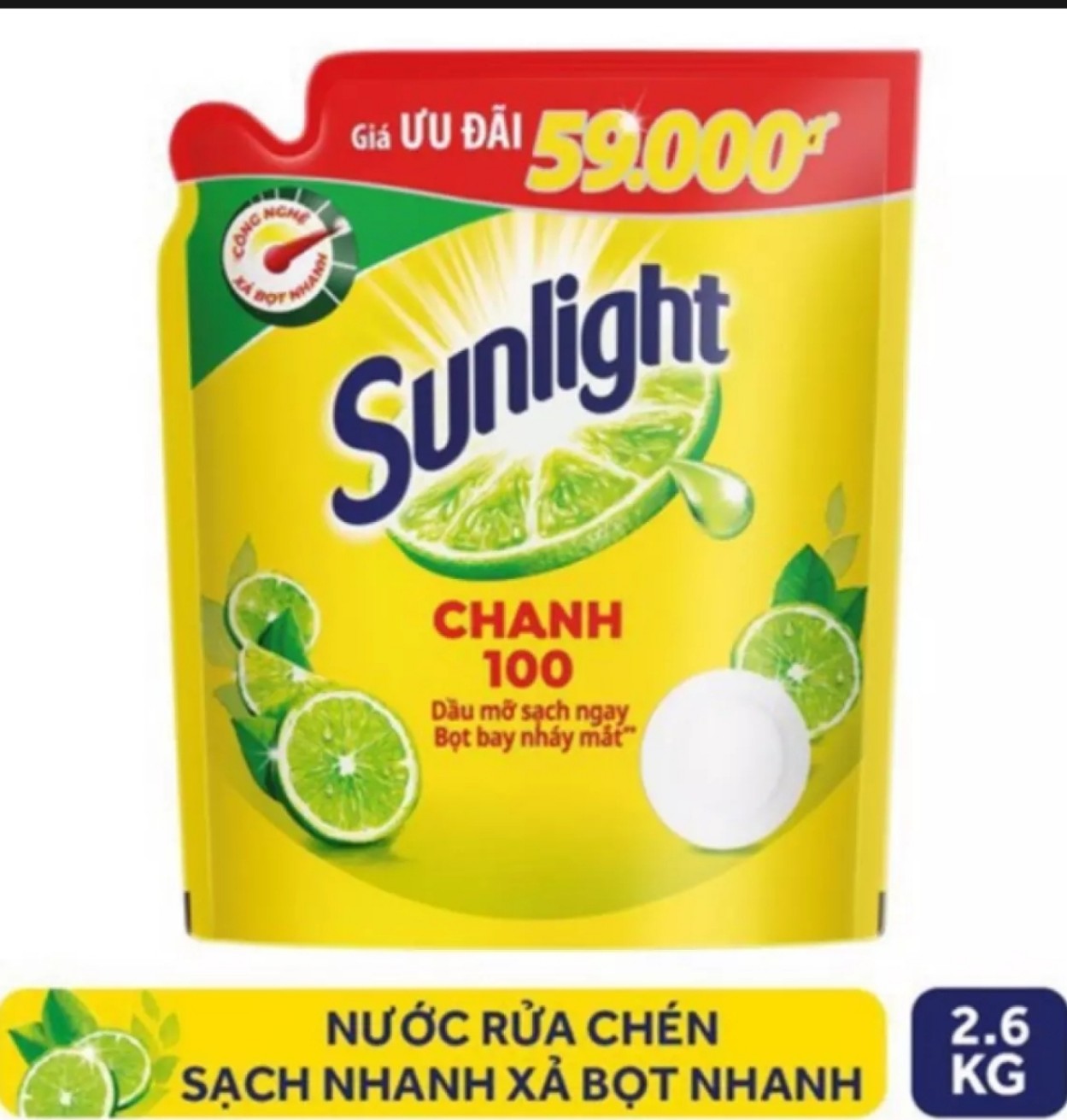 (HCM) NƯỚC RỬA CHÉN SUNLIGHT TÚI 2.6 KG