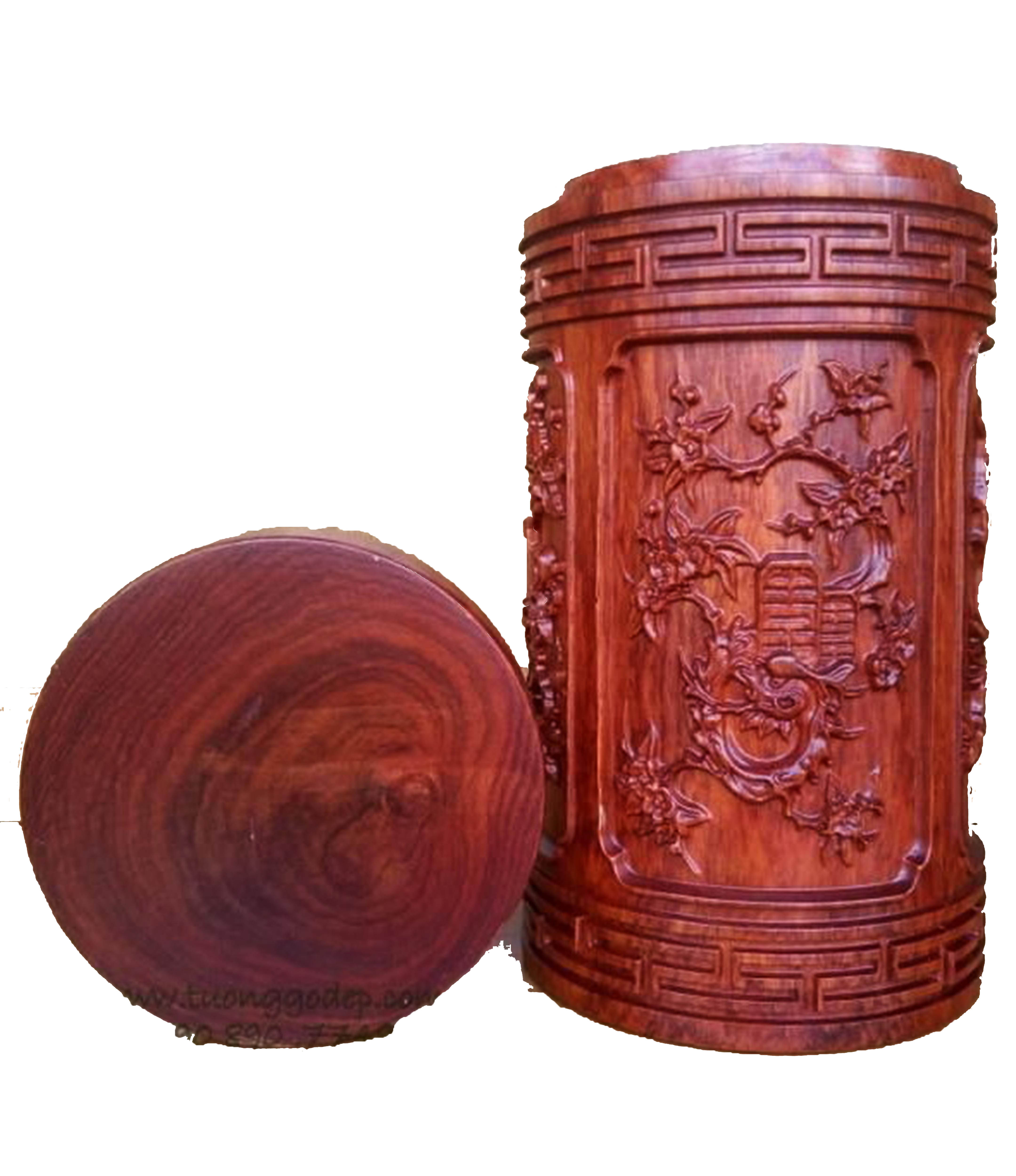 Hộp đựng chè tứ qúy-Hộp trà tròn nguyên khối gỗ đường kính 12cm cao 20cm