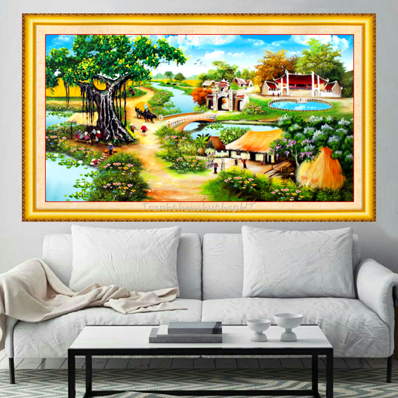 [HCM]Tranh thêu chữ thập Phong cảnh làng quê LV3312-200*106cm  - tự thêu