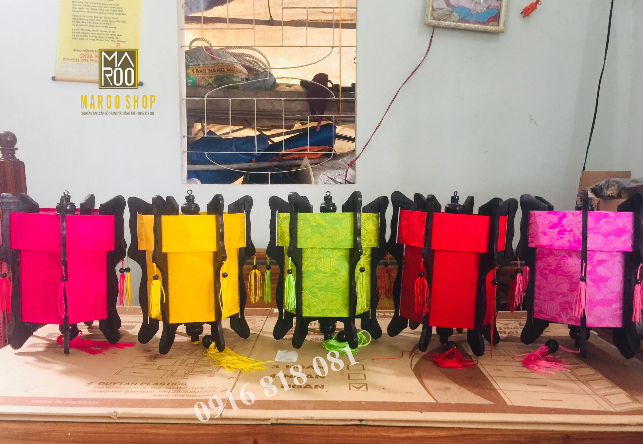 Đèn lồng Hội An gỗ Lục giác vải lụa