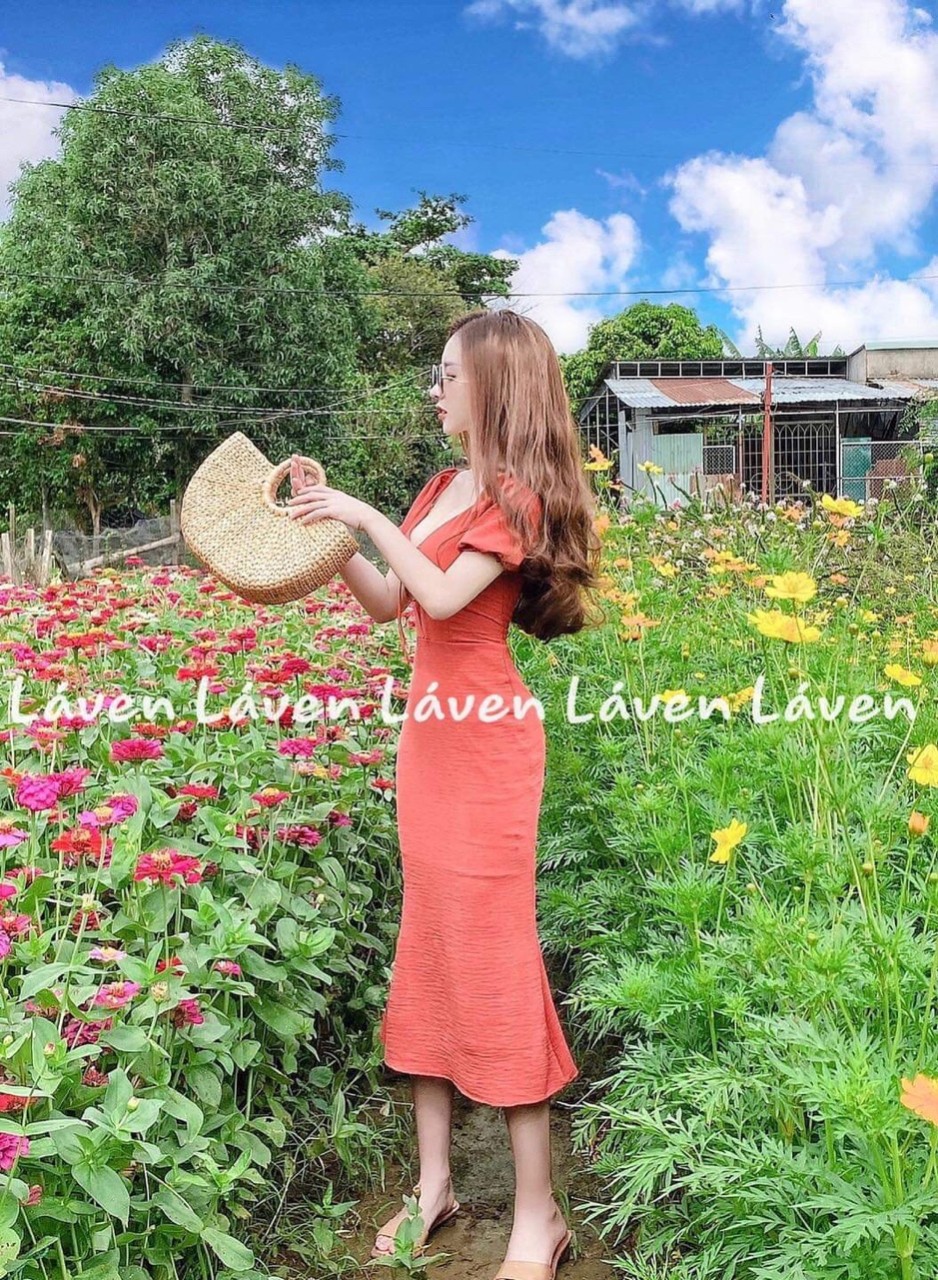 Đầm maxi cột nơ ngực tay con siêu xinh