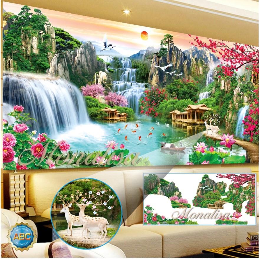 Tranh đính đá cao cấp Non Nước Hữu Tình Y8272 kích thước 160cm x 75cm