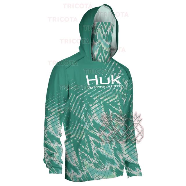 HUK Performance Fishing Shirts Men's Breathable Sun Uv Protection Hooded  Mask Fishing Clothing Summer Long Sleeve Fishing Wear