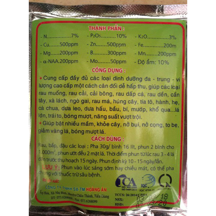 2 gói phân bón siêu dưỡng rau - 30gr/ gói