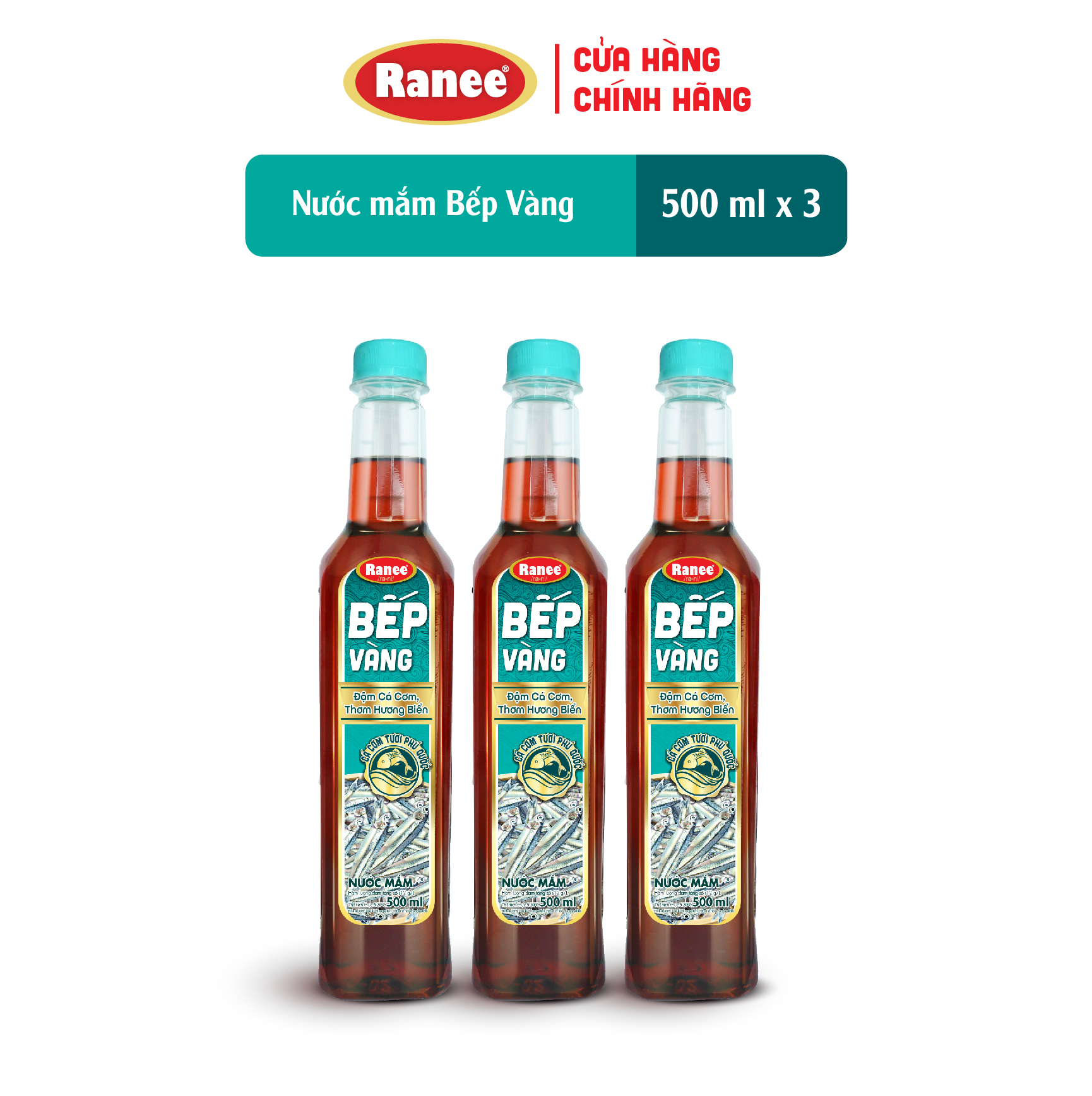 {Đơn 199k tặng hộp bơ -399k tặng vá gỗ} Combo 3 Nước mắm thơm ngon Cá Cơm Bếp Vàng 12N 500ml (3 chai x 500)