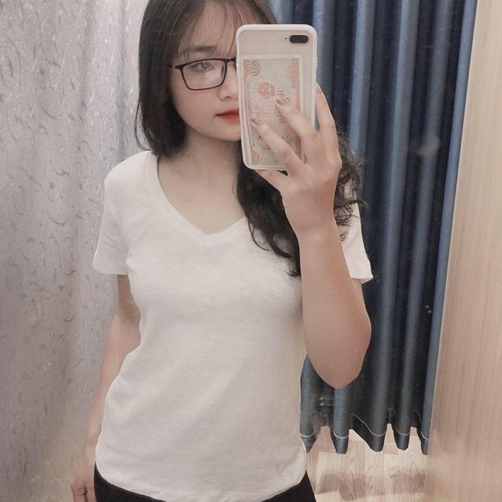 Áo Thun Nữ Cổ Tim Chất Liệu Cotton Co Giãn Tốt